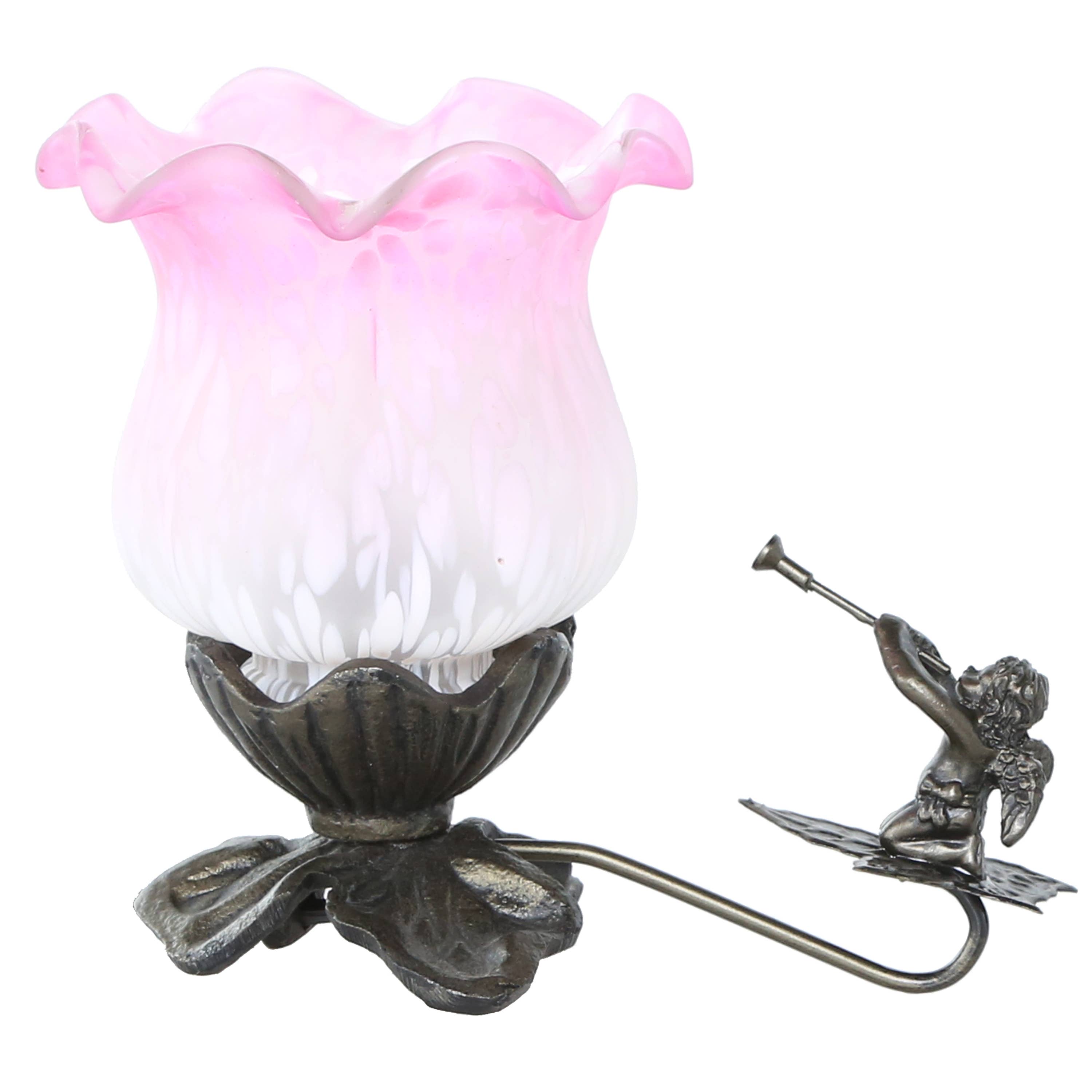 Rose/Blanc Lampe d'appoint chérubin en verre givré peint à la main de 6 « h en vente sur Faire7