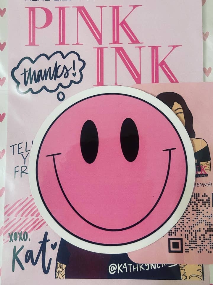 Roze smiley sticker voor wholesale door Kathryn Chill Collective