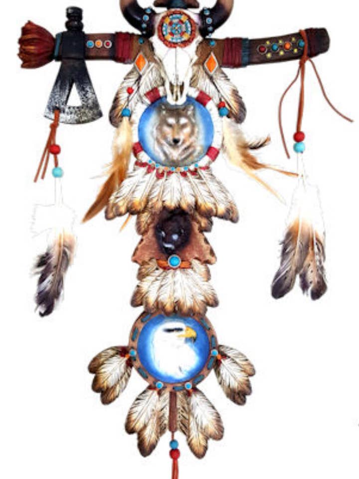 Coyote Wolf Eagle Buffalo Feather Cross for wholesale by Broads Market