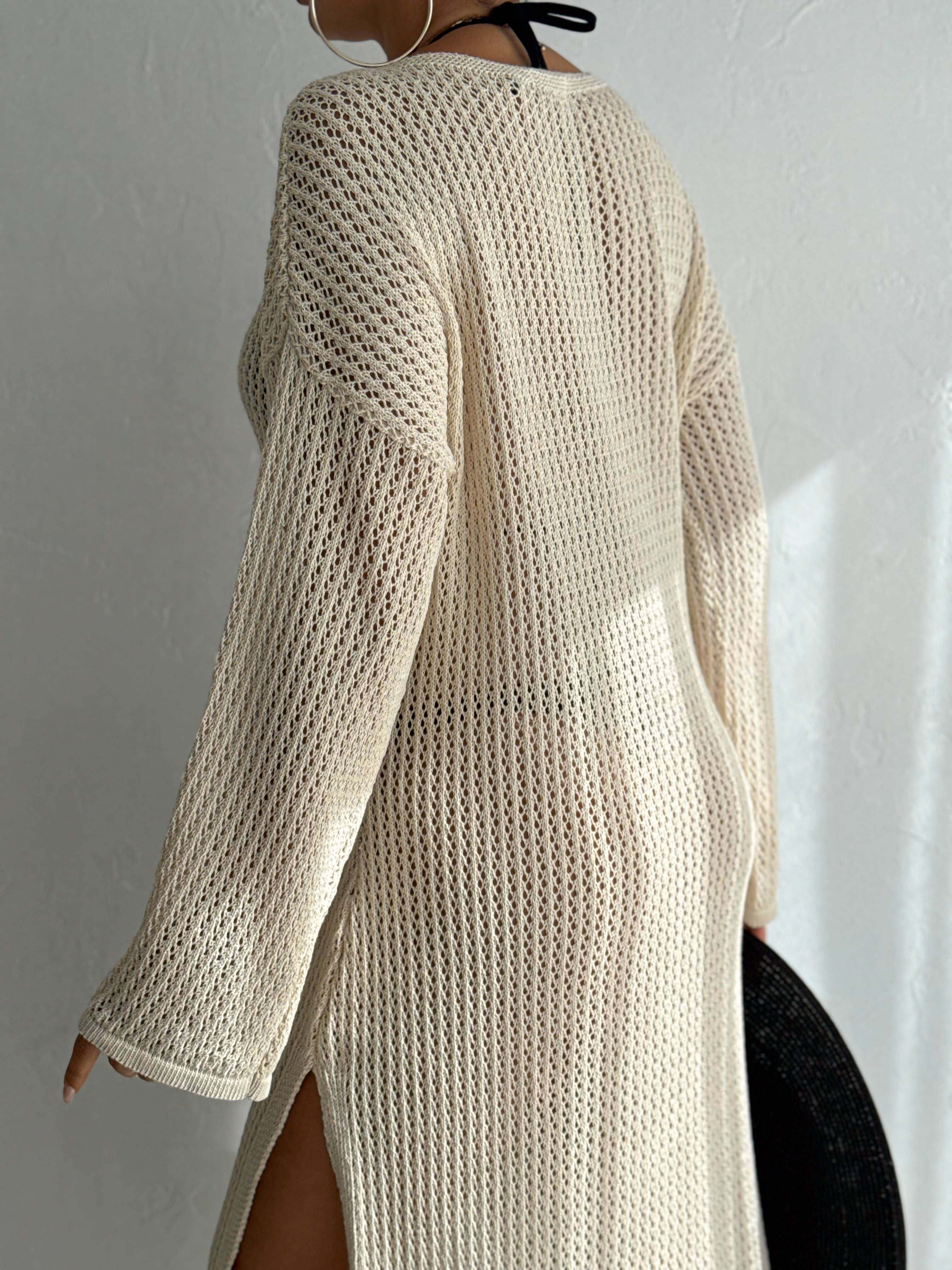 VAV NEW YORK - Wholesale Dress - Women's - Maxi Hallow Knit Dress Long Sleeve Cover-Up Open Knit Dress3