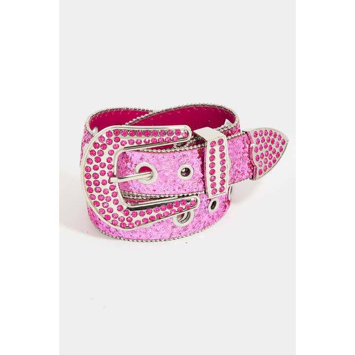 Collections by Fame Accessories - Wholesale Belt - Women's - Glitter Grommet Rhinestone Studded Belt