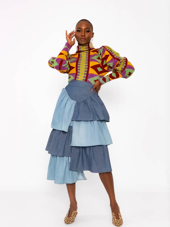 Jupe midi Lana - Denim pour la vente par A Leap of Style