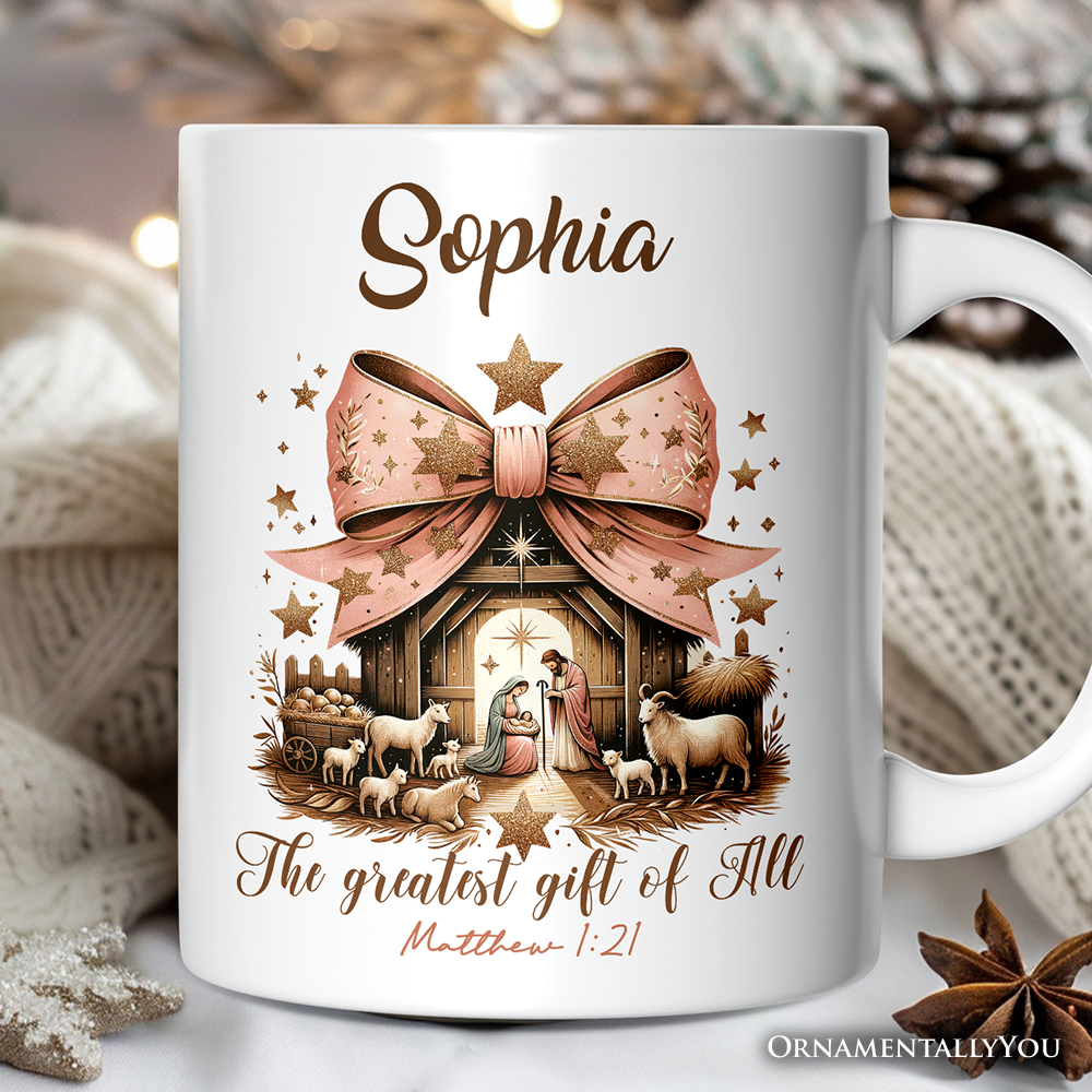 White Holy Night Nativity Scene Jesus Personalized Mug for wholesale on Faire4