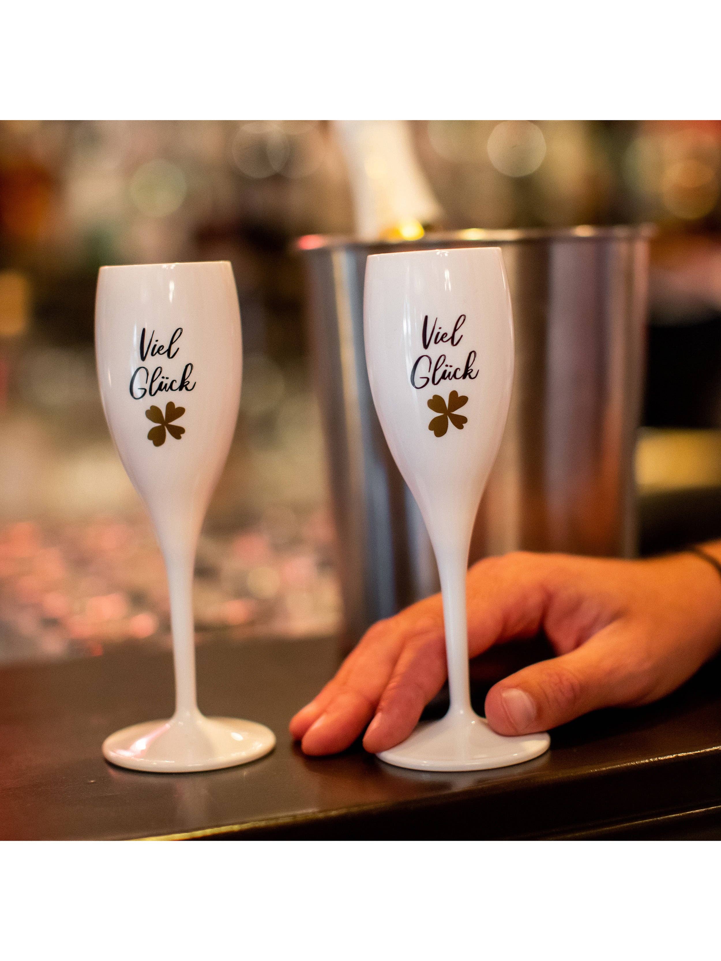 Cotton white Champagne Glass CHEERS No. 1 GOOD LUCK for wholesale on Faire1