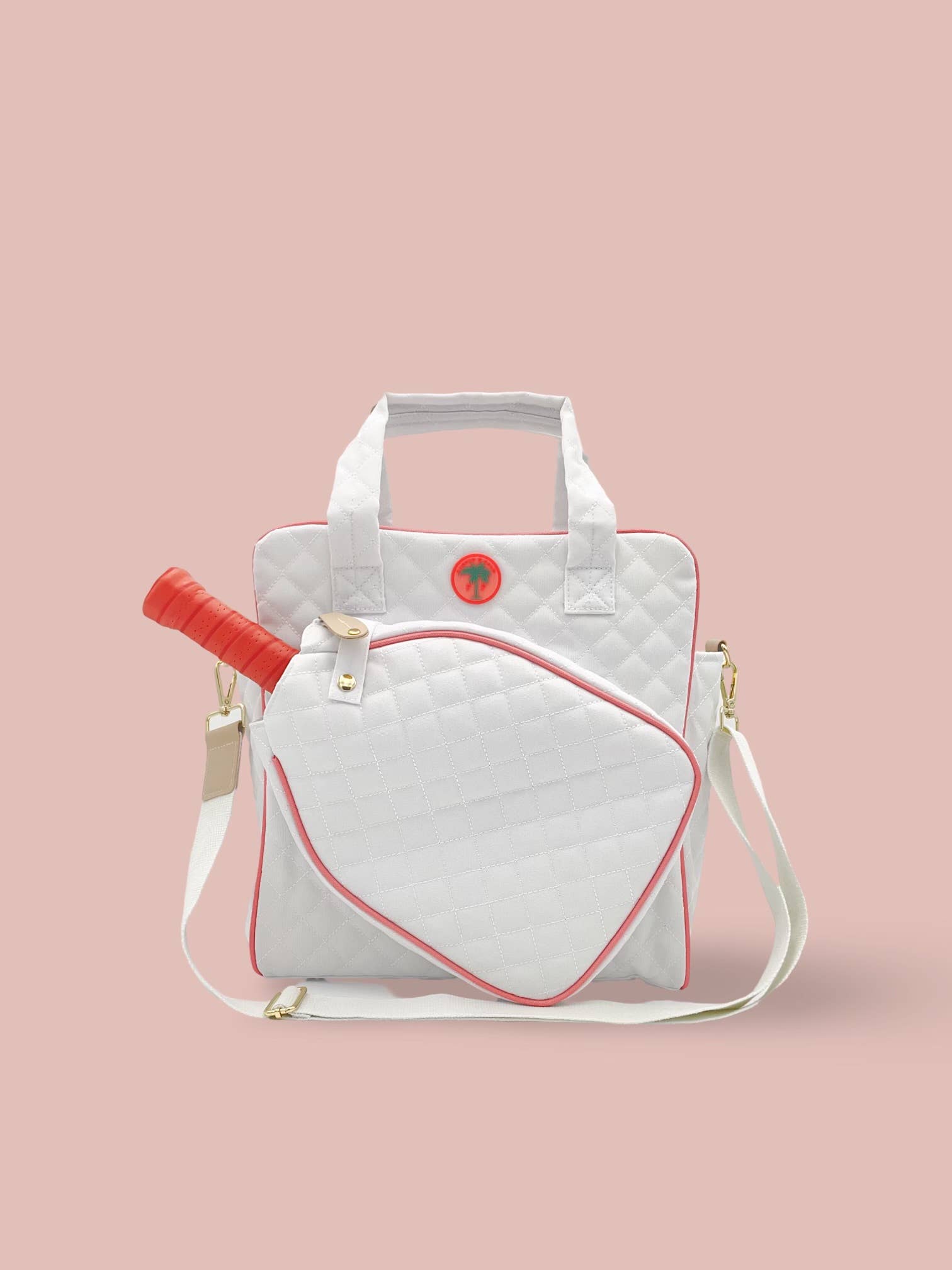 Paddle & Palm Pickleball - Wholesale Sporttas - Uniseks - Pickleball-draagtas van echt leer met accenten in perzikkleurige afwerking2