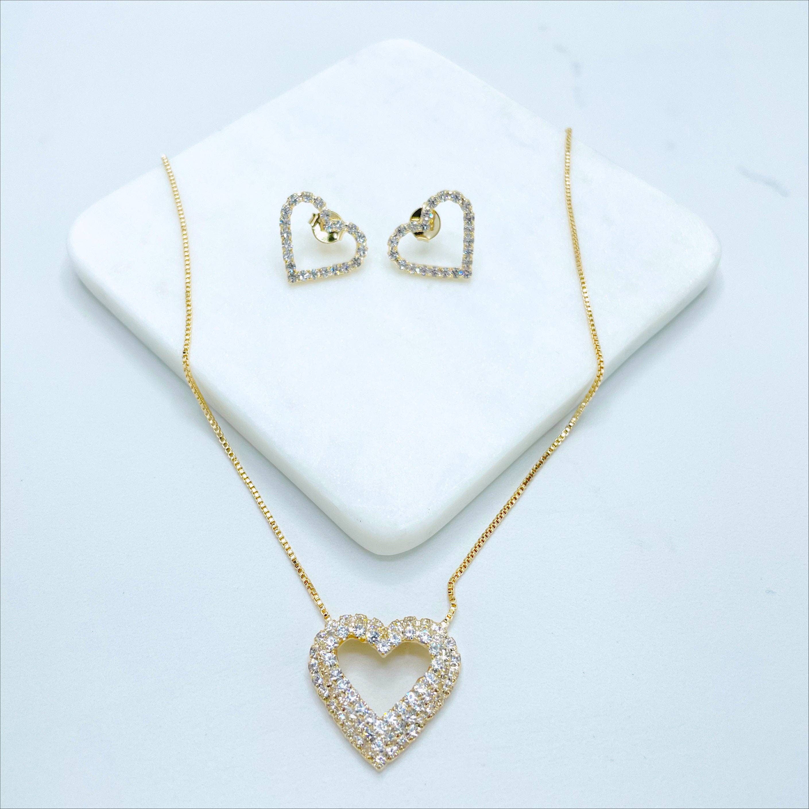 DIJU Jewelry – Großhandel  – 18k vergoldete oder Weißgold-gefüllte 1mm Schlangenkette mit Zirkonia-Fancy-Herz-Design-Set Halskette & Ohrringe Großhandel Schmuckzubehör0