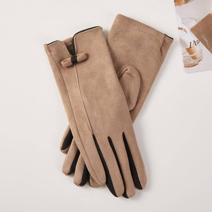 Hana - Wholesale Gloves - Women's - Two Tone Colors with Small Bow Trim Winter Gloves2