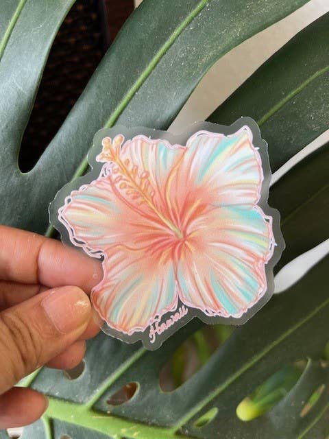Clear Hibiscus Sticker for wholesale by Island Stickers & More / Yuriko J. Design