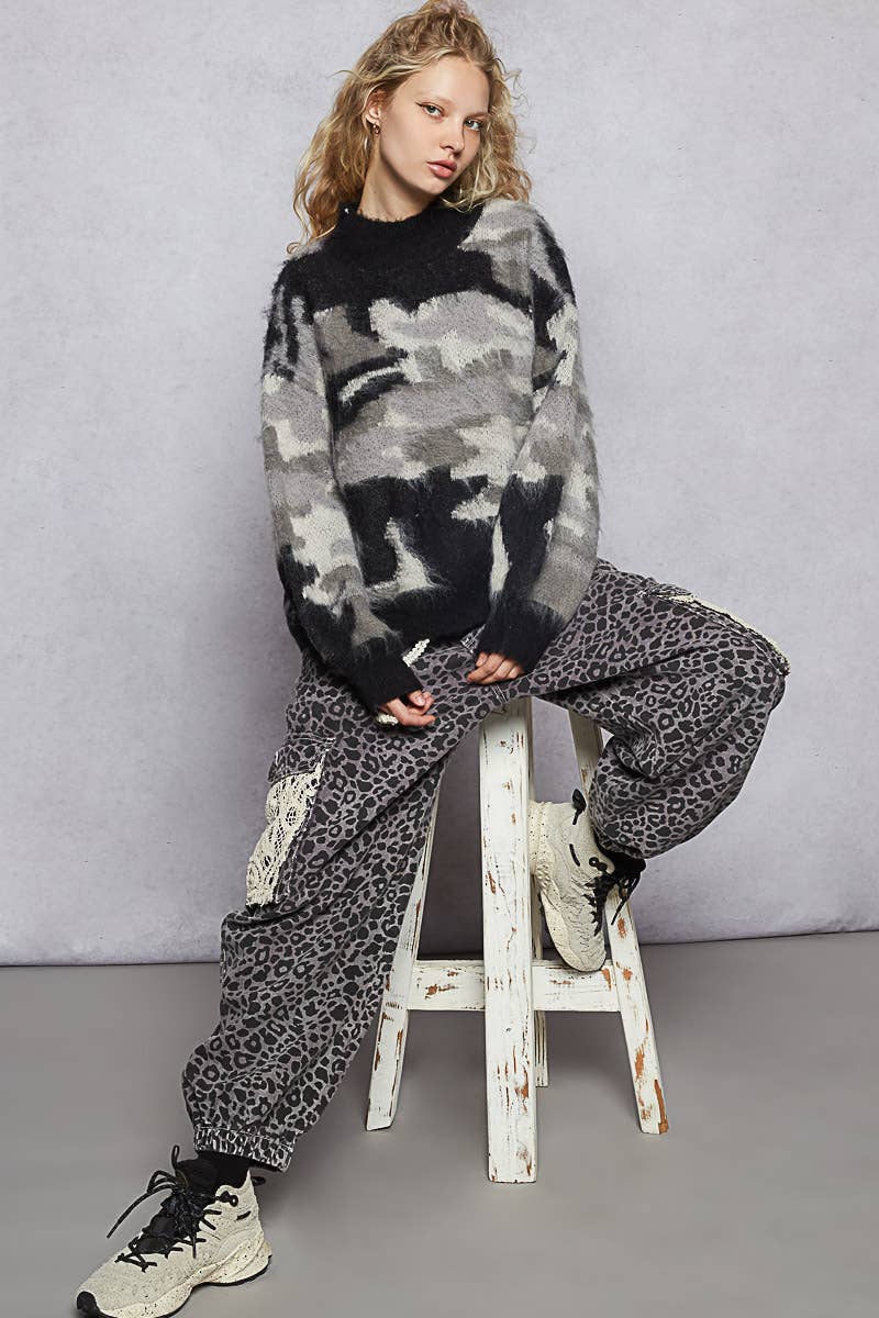 Pol Clothing - Wholesale Knit Sweater - Women's - Long sleeve abstract Color block mohair sweater top SALE9