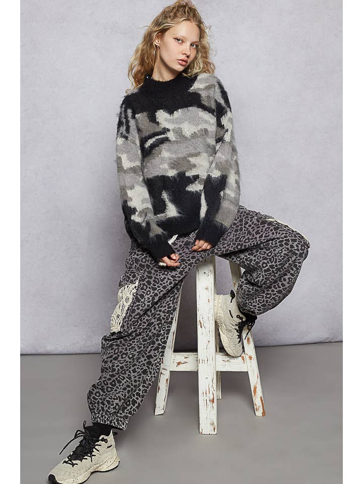 Pol Clothing - Wholesale Knit Sweater - Women's - Long sleeve abstract Color block mohair sweater top SALE9