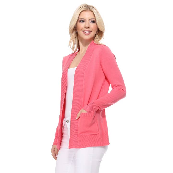 Mak - Wholesale Cardigan - Women's - Long Sleeve Open Front Knit Shrug w/ Pocket Cardigan MK8558Y4