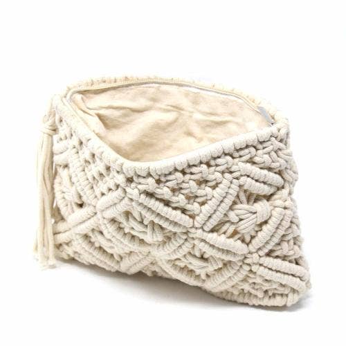 Global Crafts - Wholesale Clutch Bag - Women's - Cream Macrame Clutch with Tassel3