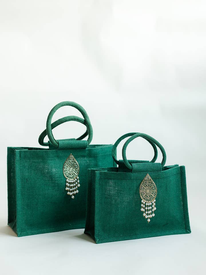 Green Small Jute Bag for wholesale by Decorasian