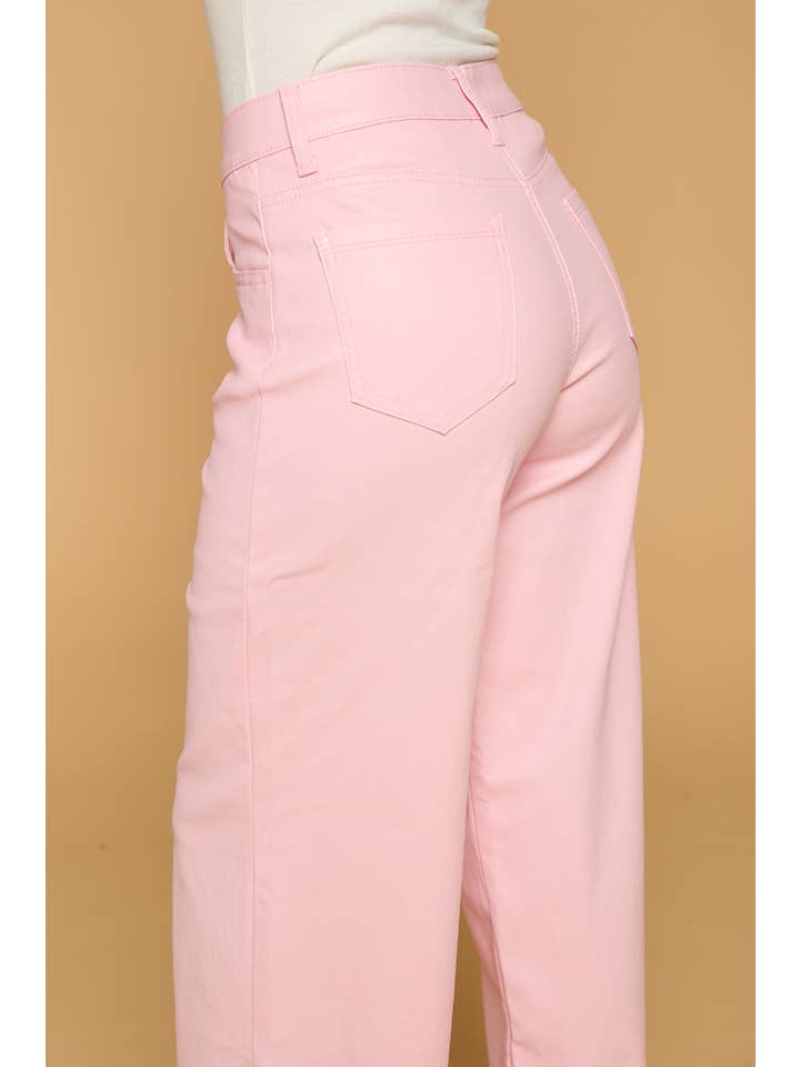LVB-700 LIGHT PINK HIGH WAISTED SUPER-STRETCH COLOR PU PANTS for wholesale on Faire