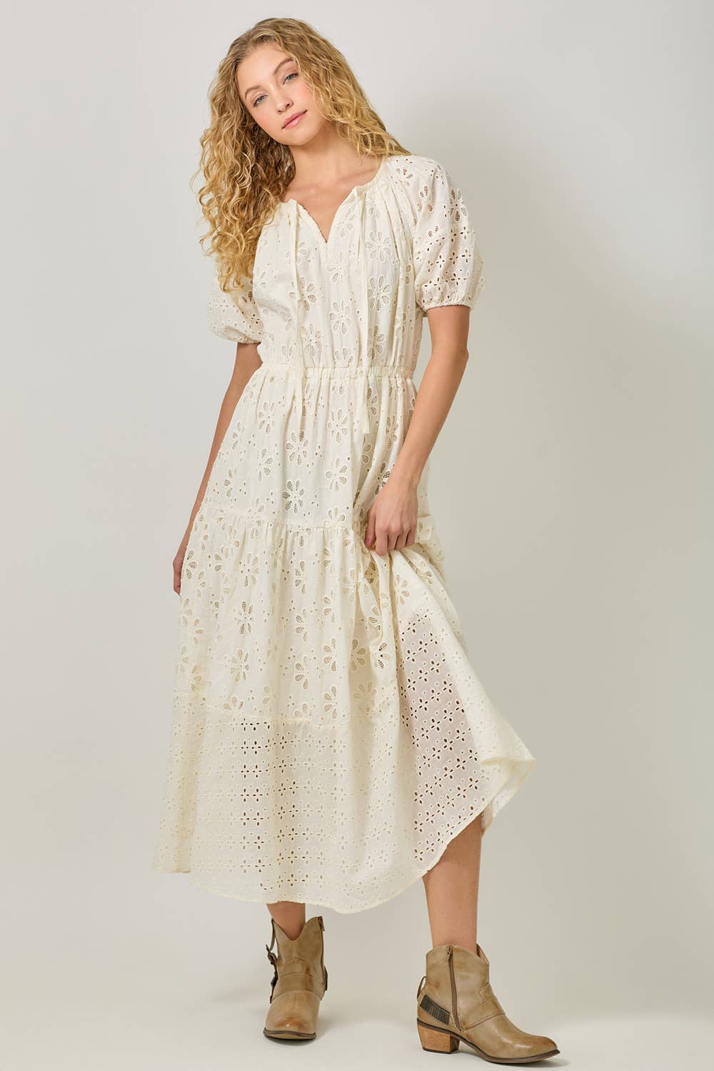 Mystree - Wholesale Dress - Women's - 61037 Puff Sleeve Tiered Eyelet Dress7