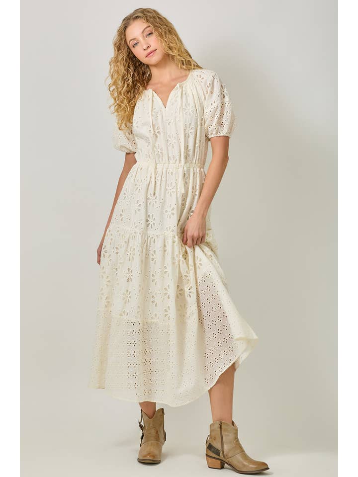 Mystree - Wholesale Dress - Women's - 61037 Puff Sleeve Tiered Eyelet Dress7