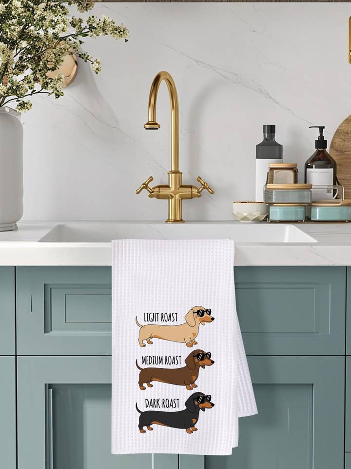 Dachshund Coffee Towel Microfiber Waffle Weave 16x24 for wholesale by Saints Place Designs