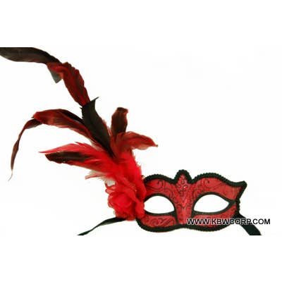 KBW Global Corp. - Wholesale Costume - Unisex - Red Feather Mask