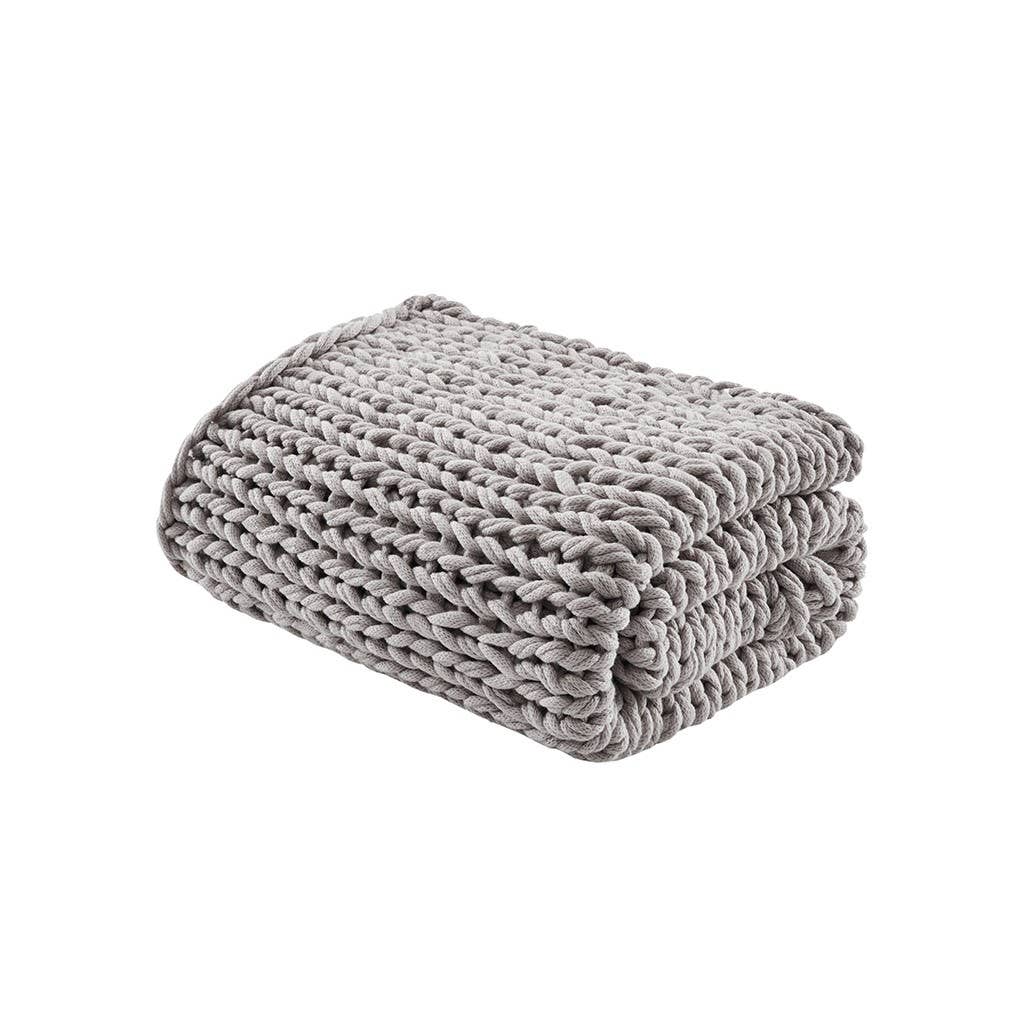 Olliix - Vente Plaids - Couvre-lit double en tricot fait main, gris clair1