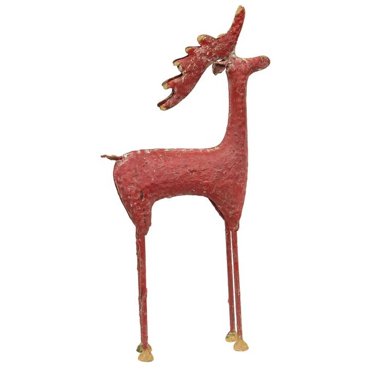 Cerf debout en métal peint rouge et or vieilli pour la vente par CWI Gifts