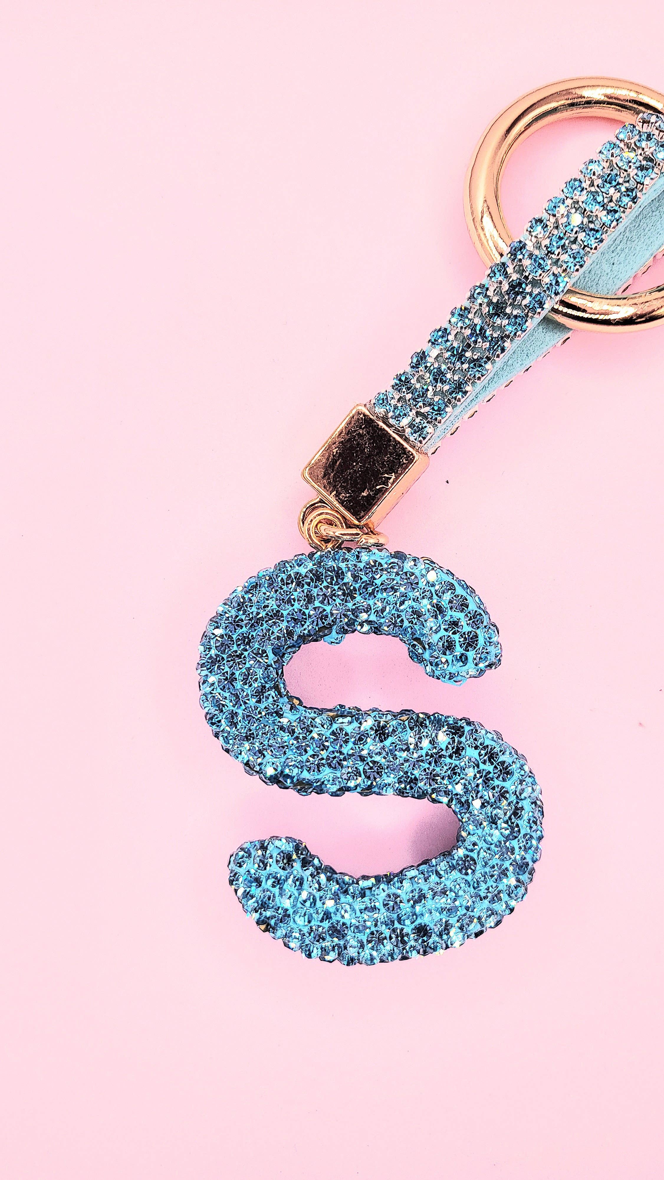 Silver Initial Letter Blue Crystal Key Ring & Bag Charm for wholesale on Faire17