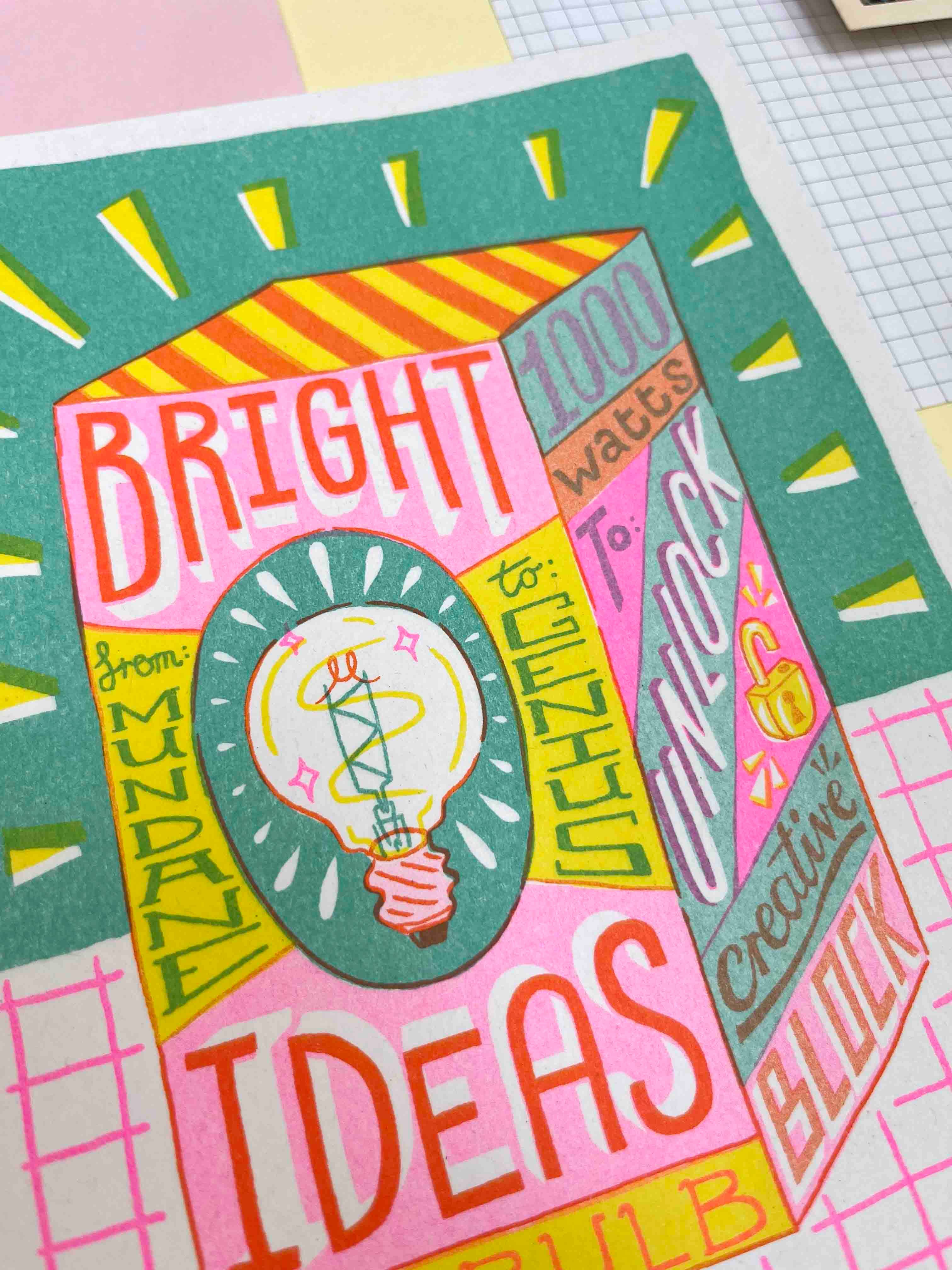 Jacqueline Colley - Wholesale Art Print - A5 Bright Ideas Risograph Print2