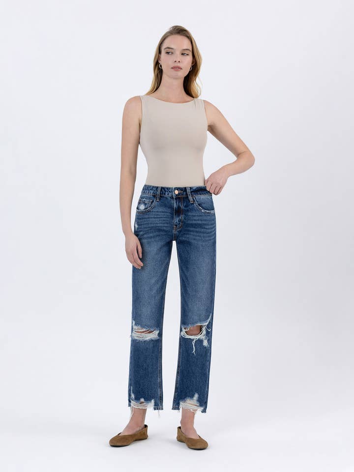 HOGE TAILLE VERSLETEN RELAXTE RECHTE JEANS LV1166 voor wholesale door Lovervet by VERVET