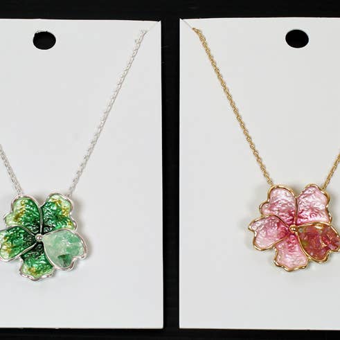 Coloured Flower Necklace With 1 Petal With Gemstone Look for wholesale by Western Counties Wholesale