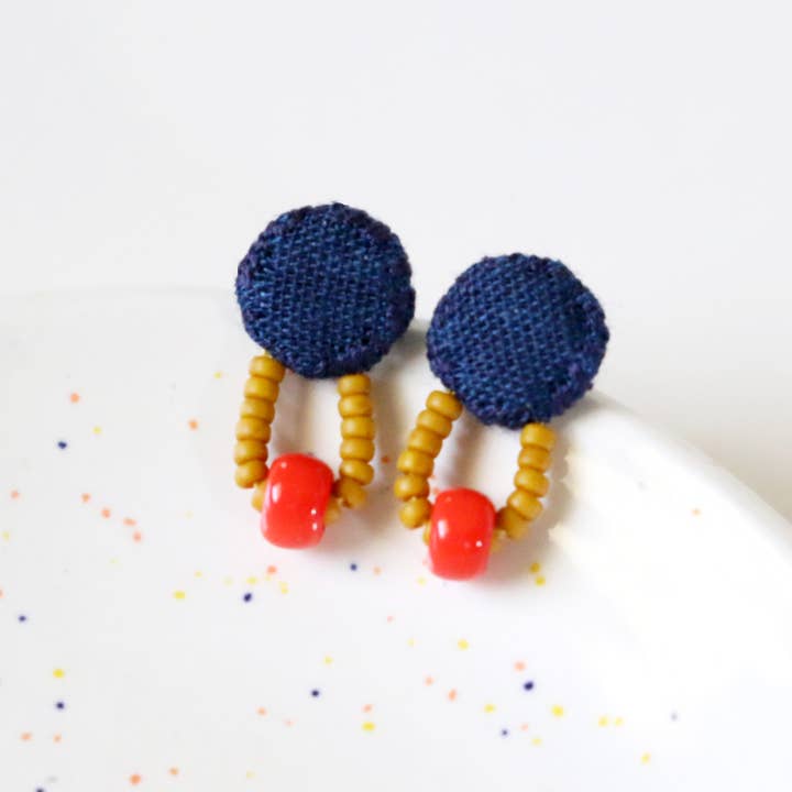 ashdel – wholesale Stud/post earrings – Hand-Sewn Vintage Fabric Dot Stud Earrings