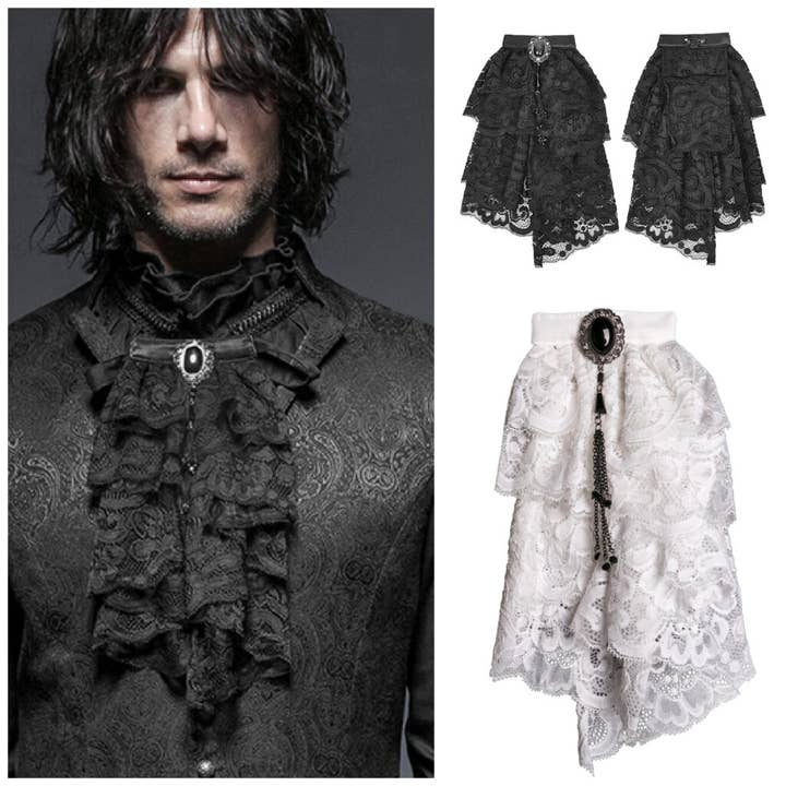 Western Fashion - Vendita all'ingrosso Cravatta - Uomo - 200107 - Cravatta in pizzo/Jabot, nera, taglia unica