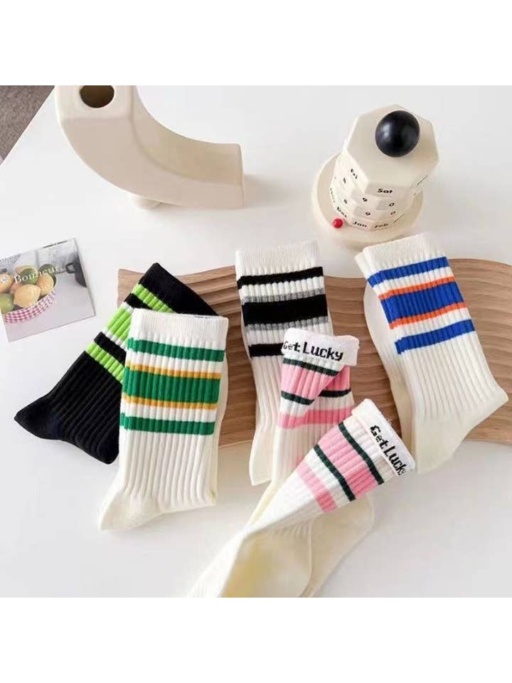 Sweetkama - Wholesale Socks - Women's - Ladies Color Block Stripe Over Ankle Socks SKASC41617