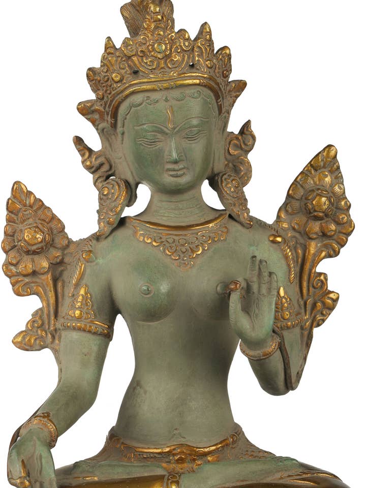 10" Tibetan Buddhist Goddess White Tara In Brass Statue for wholesale by Exotic India Art
