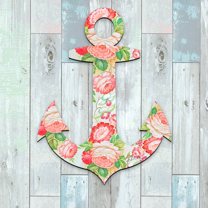 Designocracy - Venta al por mayor Colgador de puerta - Colgador de puerta con corona de ancla floral vintage DeBrekht Coastal