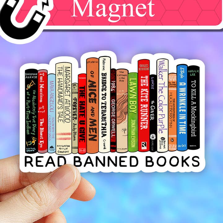 Read Banned Books fridge magnet, book shop, car magnets for wholesale by Neya Sticker Shop