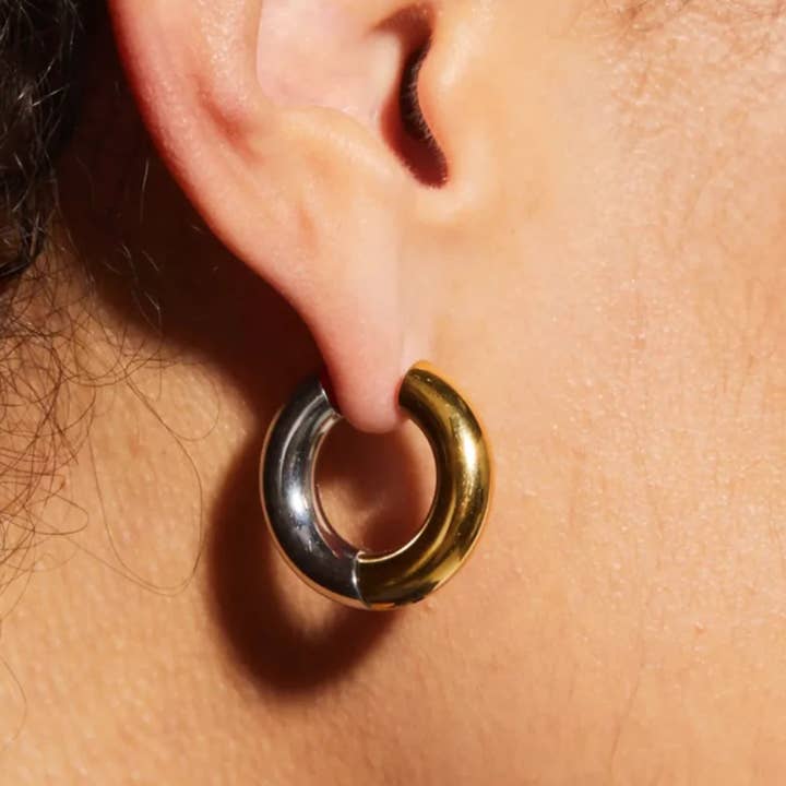 HoopLa - Wholesale Hoop Earrings - Undecided- Two Tone Earring- Hinge French Cleat Closure