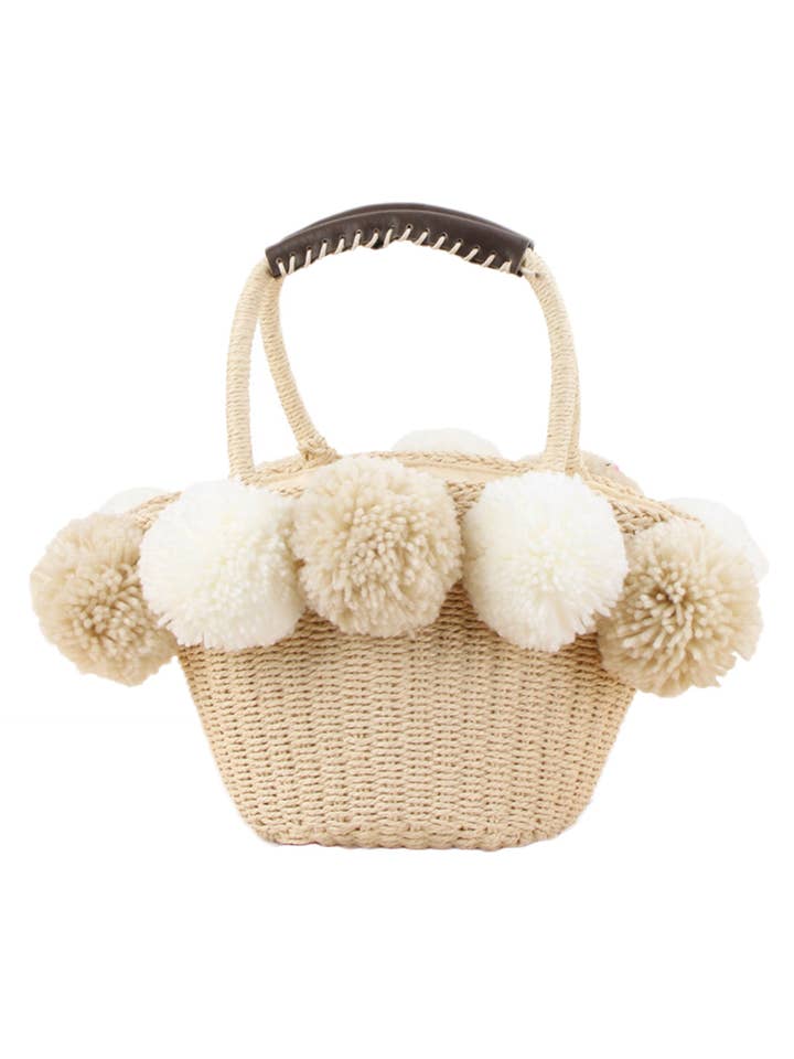 Pompom Straw Tote Bag HB1389 for wholesale by Ole