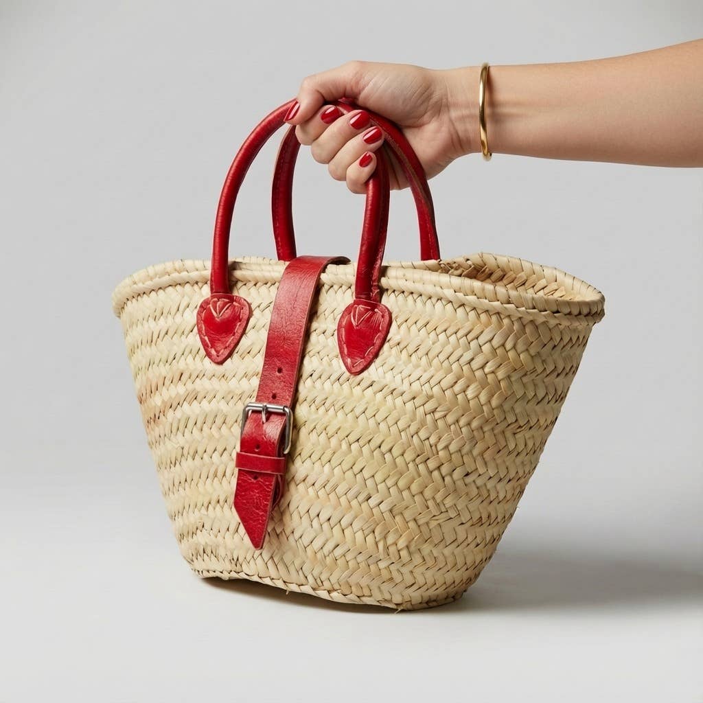 Melecraft – wholesale Strandväska – Mini fransk marknadskorg läderrem stråväska26
