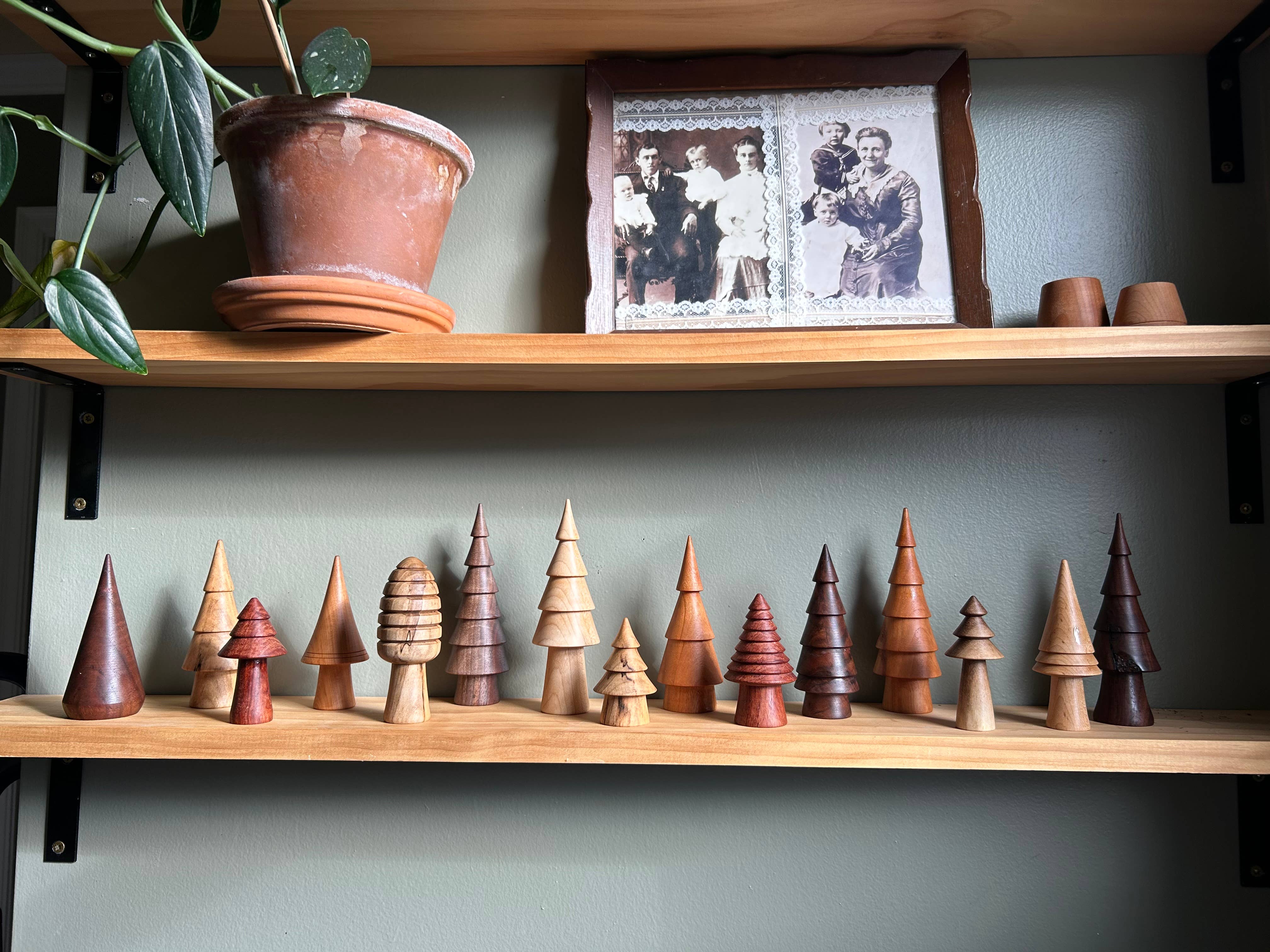 Make It Slow | Modern Woodworking the Old Fashioned Way - Wholesale Decorative Tabletop Object - Hand-turned Mini Woodland Forest Tree Set - Christmas Winter1