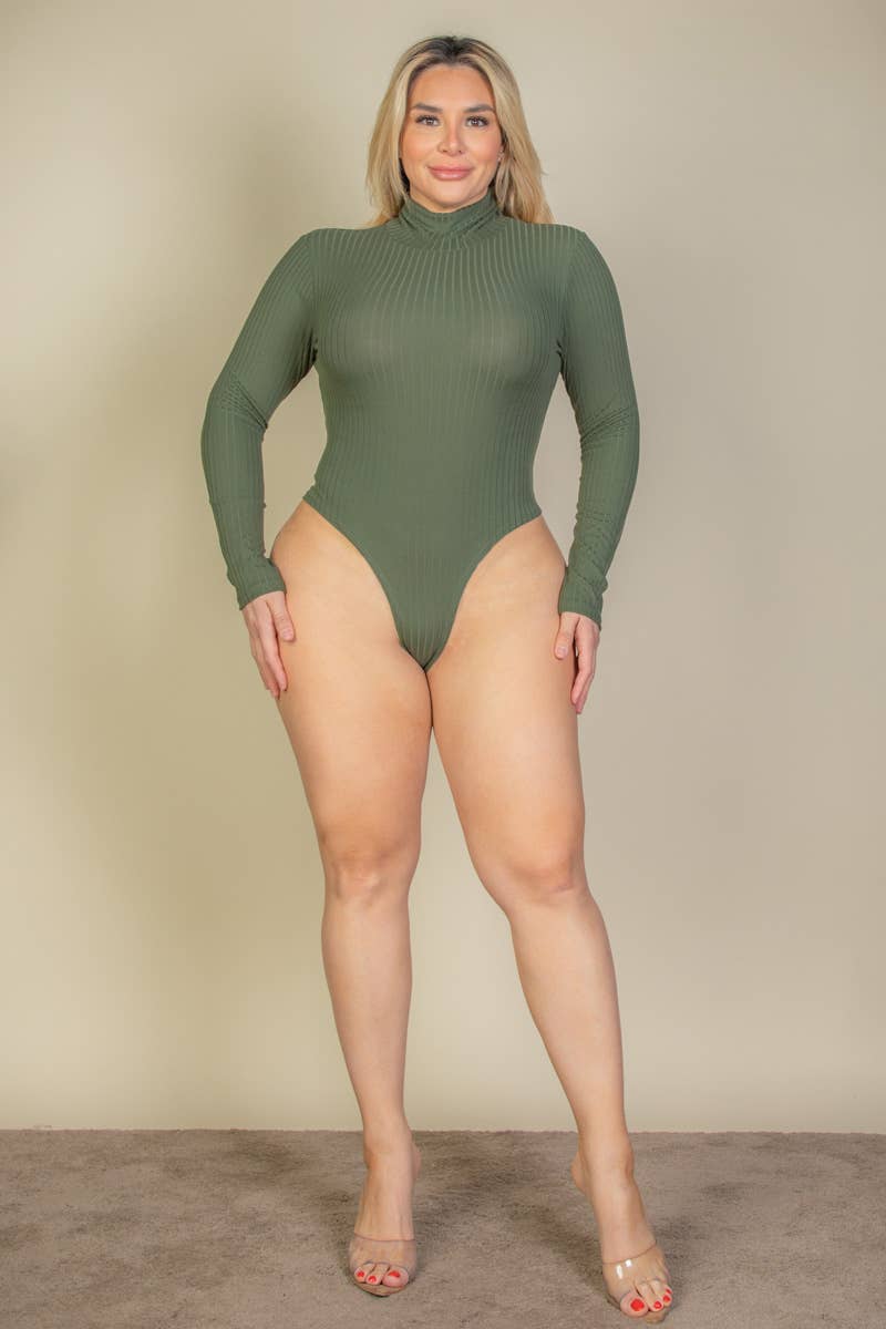 CAPELLA APPAREL - Wholesale Bodysuit - Women's - Plus Size Ribbed Turtle Neck Long Sleeve Bodysuit42