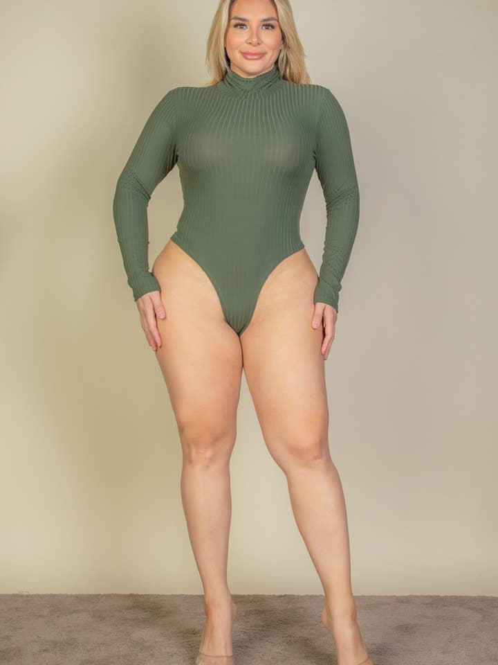 CAPELLA APPAREL - Wholesale Bodysuit - Women's - Plus Size Ribbed Turtle Neck Long Sleeve Bodysuit42
