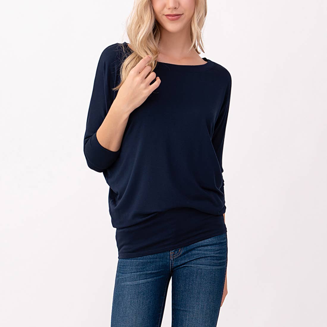 Heimious - Wholesale Knit Top - Women's - 3/4 Dolman Sleeve Round neck Modal Jersey  Top, 250394