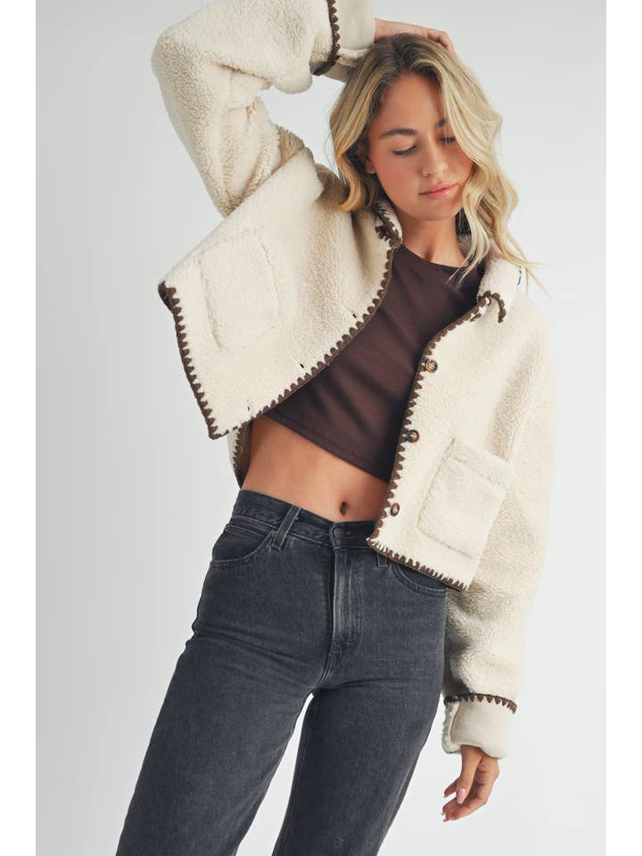 Beige Contrast Stitch Cardigan. for wholesale on Faire