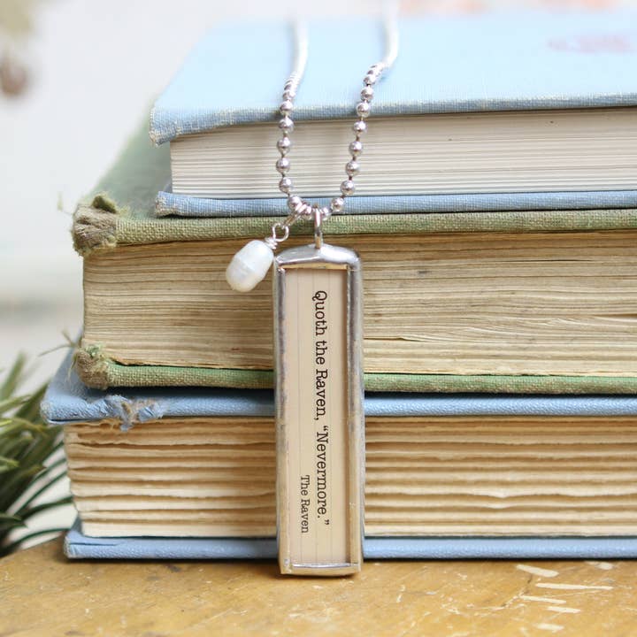 The Raven Edgar Allen Poe Literary Book Charm Necklace for wholesale by Jennifer Dahl Designs LLC