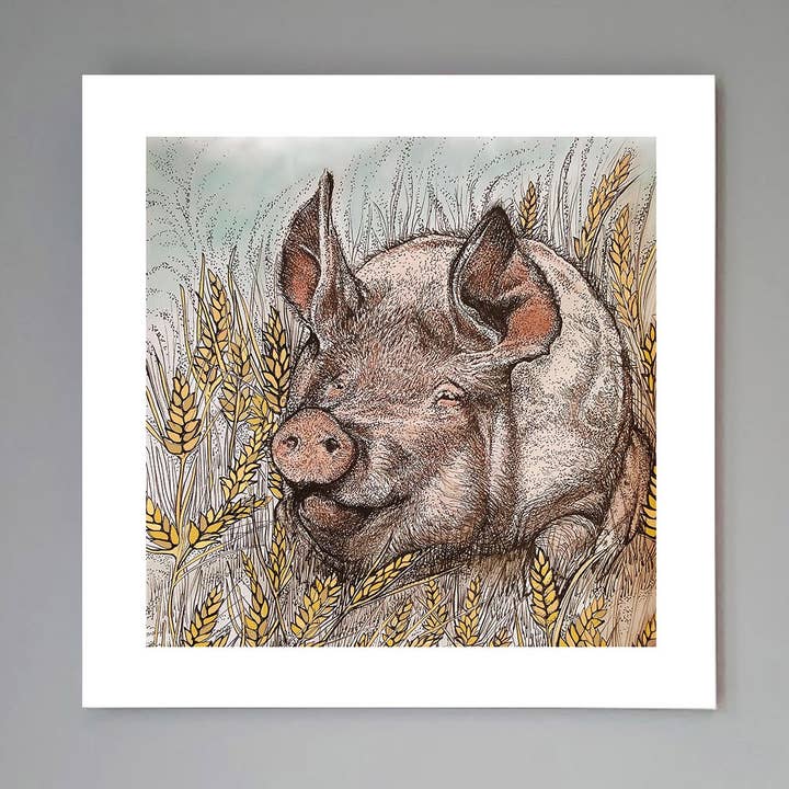 'Pig And Wheat' Art Print for wholesale by Fay's Studio