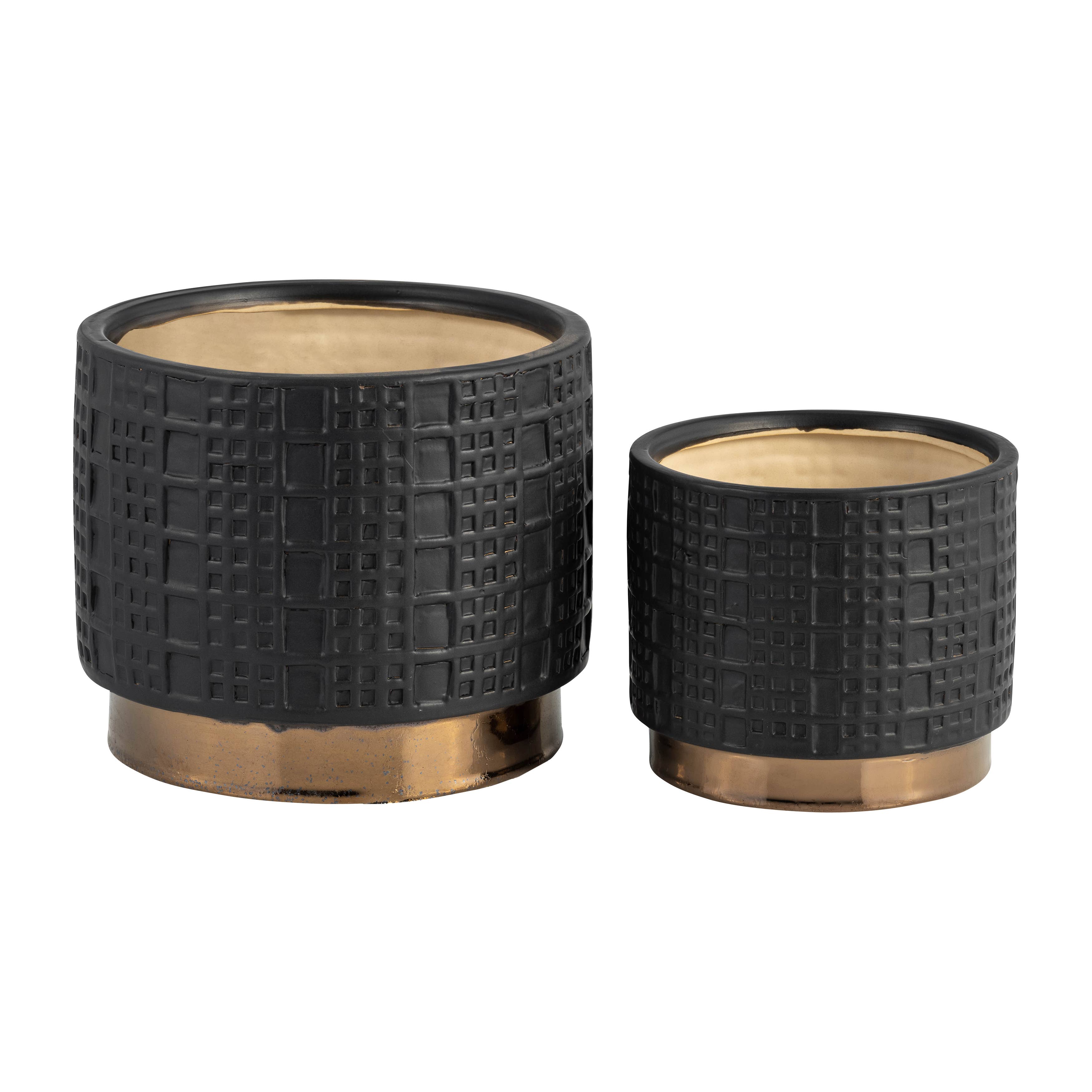 Sagebrook Home - Wholesale Plant Pot - Planter Set of 2 - Black Ceramic Raised Mesh, 6/8 in.5