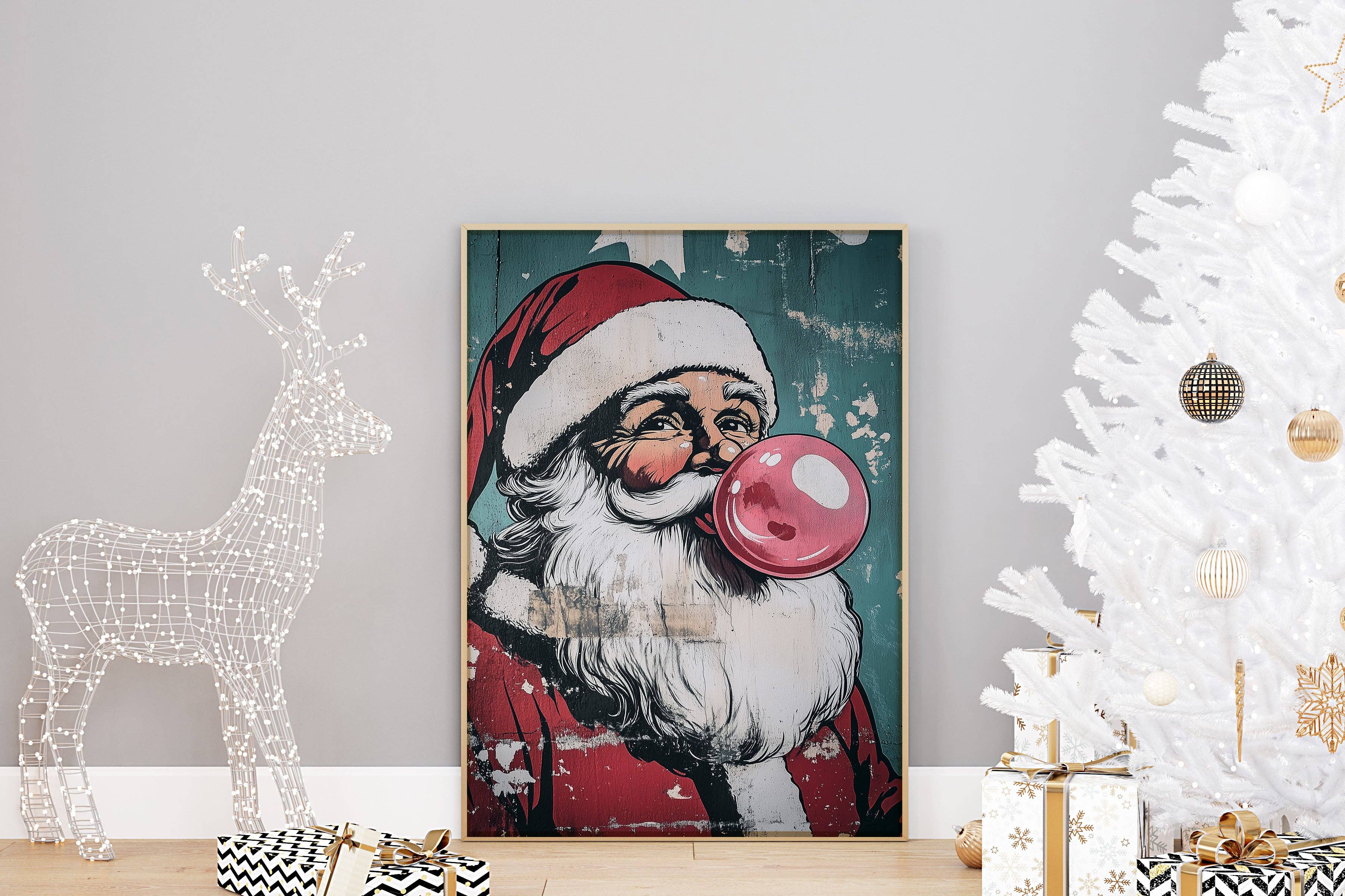 House of Binky – wholesale Art print – Santa Bubblegum Wall Print Poster Art Retro Vintage Cartoon Style Christmas Print3