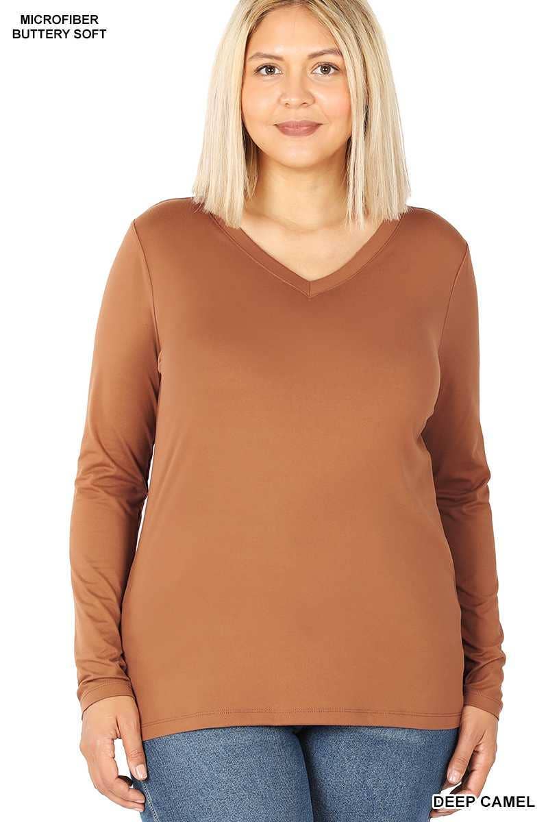 Vanilla Monkey - Wholesale Tunic - Women's - Plus Size Brushed Microfiber Long Sleeve V-neck Tee14