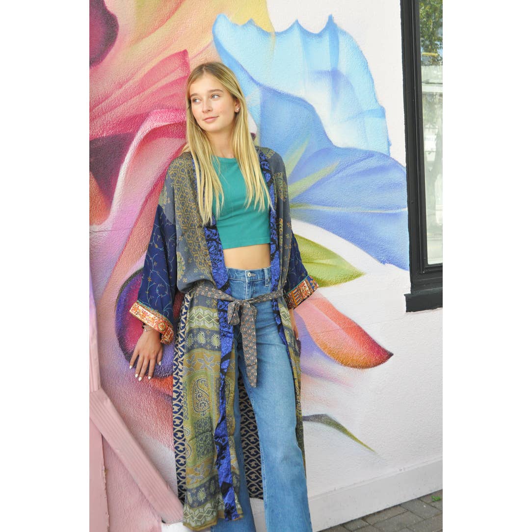 Grace Kimono Mixed Print - Upcycled Sari for wholesale by Guru