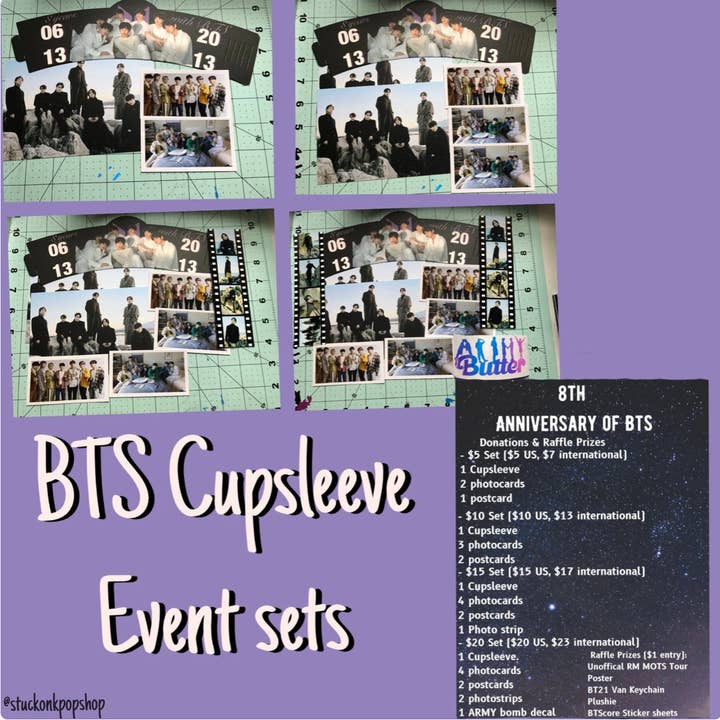 BTS 8th Anniversary Event Cupsleeve Set for wholesale by Stuckonkpop
