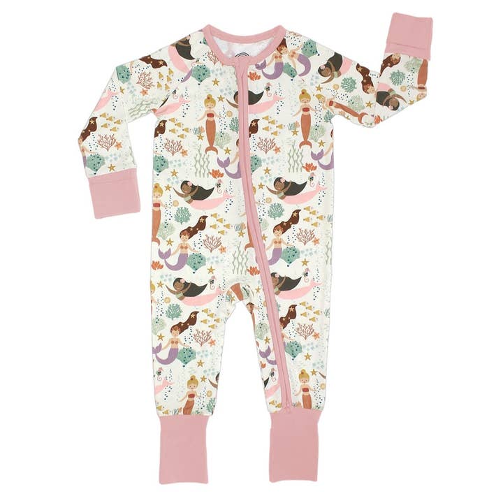Making Waves Mermaids Coastal Bamboo Baby Pajamas Convertible Romper for wholesale by Emerson and Friends